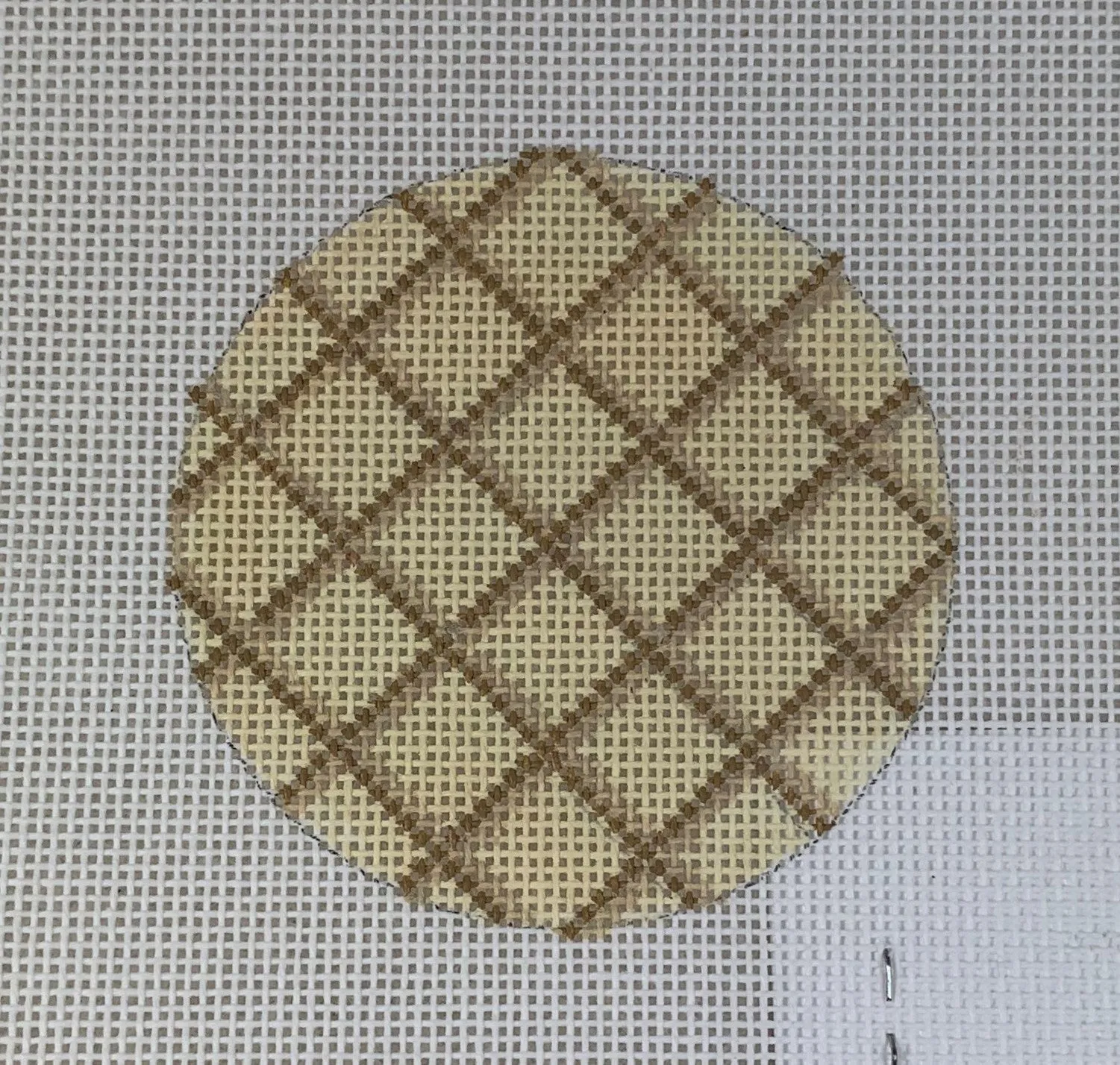 * Kate Dickerson Needlepoint Collection ALB- 51 Cream   Taupe Crisscross