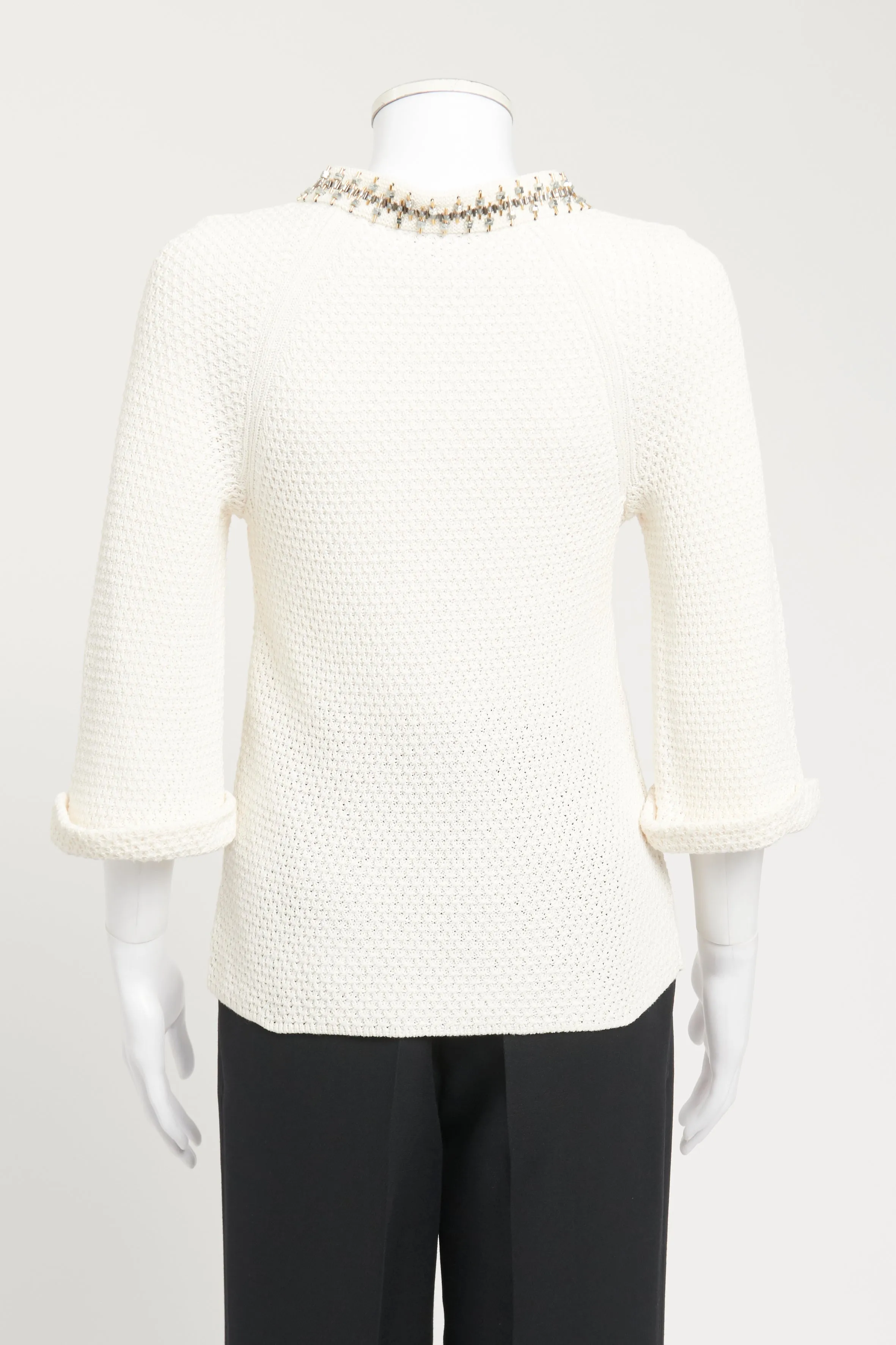 2016 Cream Preowned Embellished Knit Top
