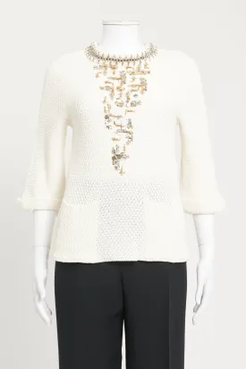 2016 Cream Preowned Embellished Knit Top