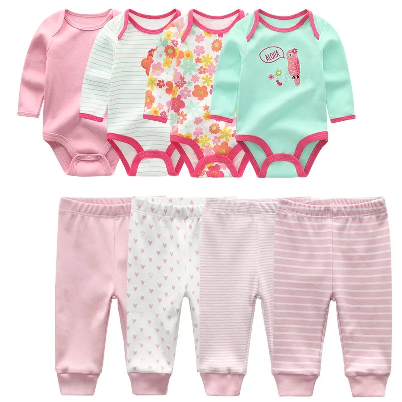 4Pcs Baby Bodysuits Pants Set