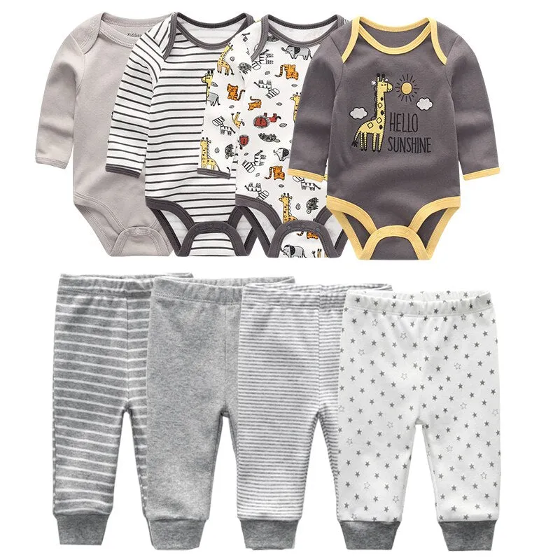 4Pcs Baby Bodysuits Pants Set