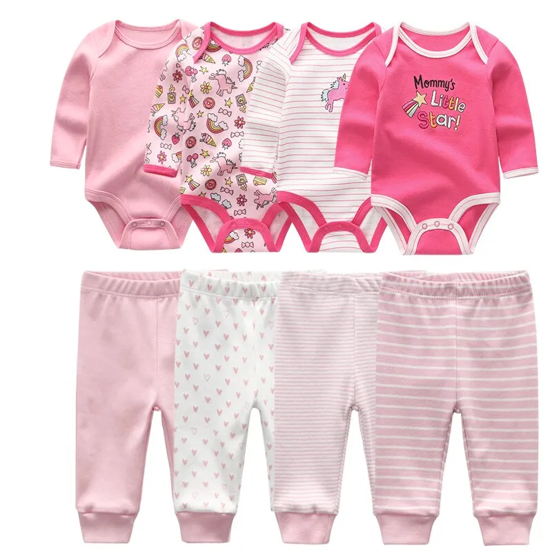 4Pcs Baby Bodysuits Pants Set