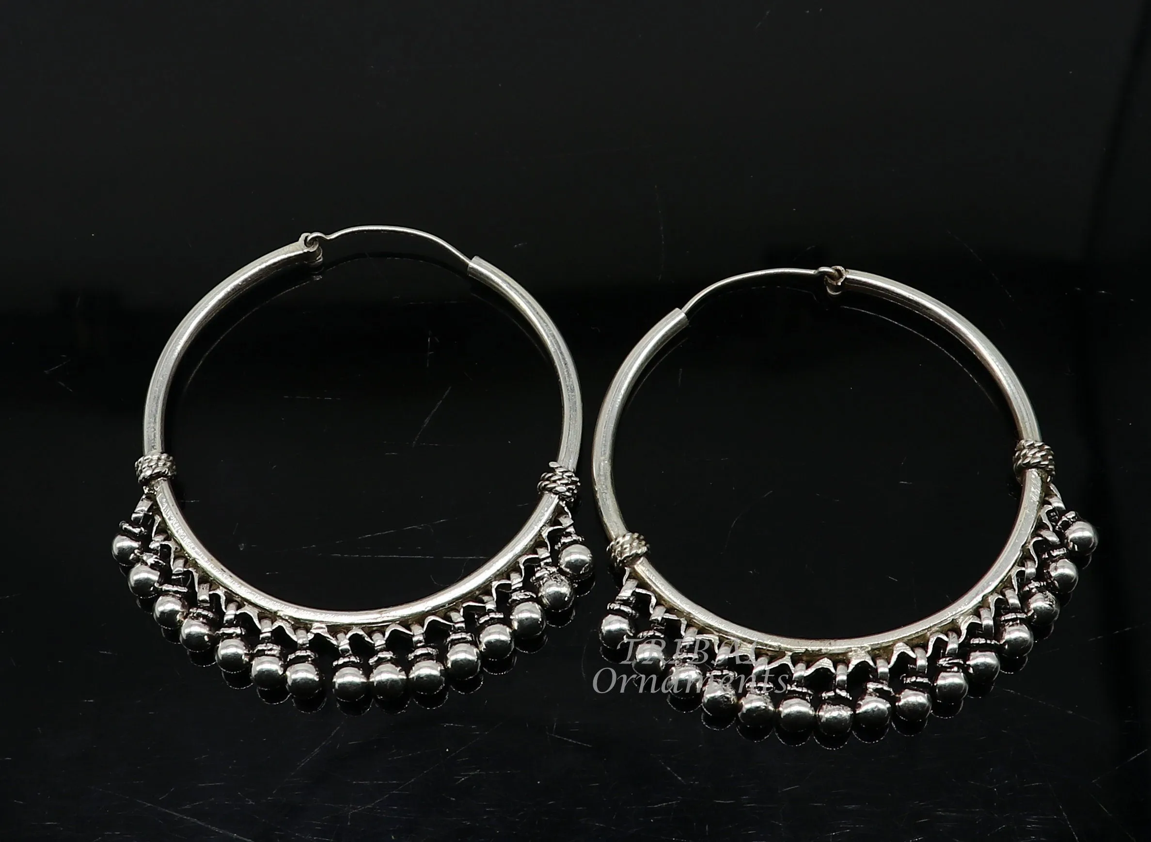 925 sterling silver handmade hoop earring elegant delegate Bali, hanging bells, hook, hoop gifting gorgeous tribal customized jewelry s1117