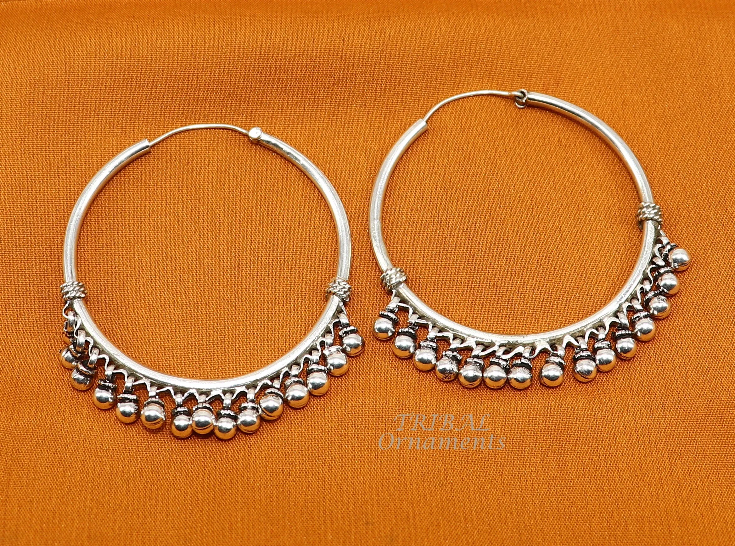 925 sterling silver handmade hoop earring elegant delegate Bali, hanging bells, hook, hoop gifting gorgeous tribal customized jewelry s1117