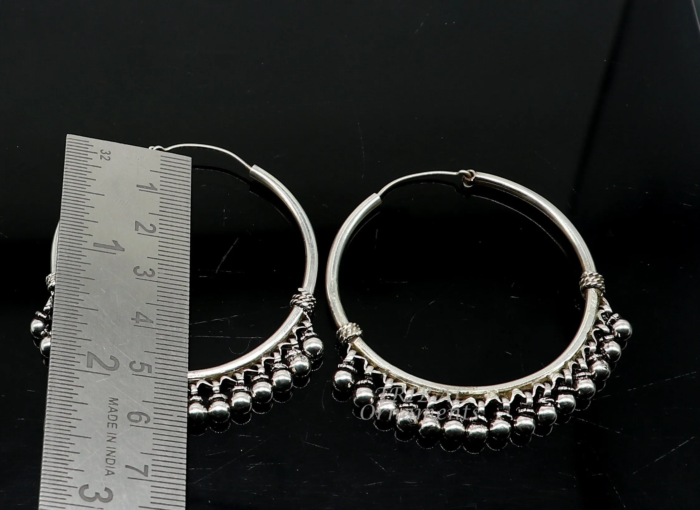 925 sterling silver handmade hoop earring elegant delegate Bali, hanging bells, hook, hoop gifting gorgeous tribal customized jewelry s1117
