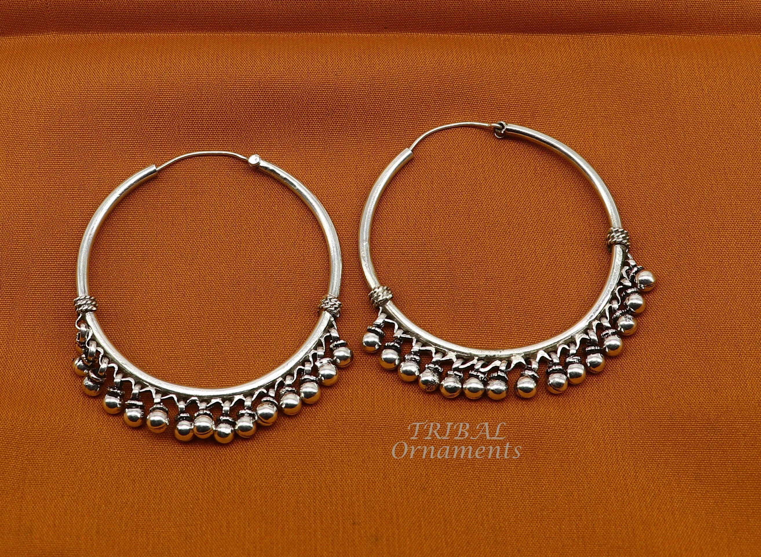 925 sterling silver handmade hoop earring elegant delegate Bali, hanging bells, hook, hoop gifting gorgeous tribal customized jewelry s1117