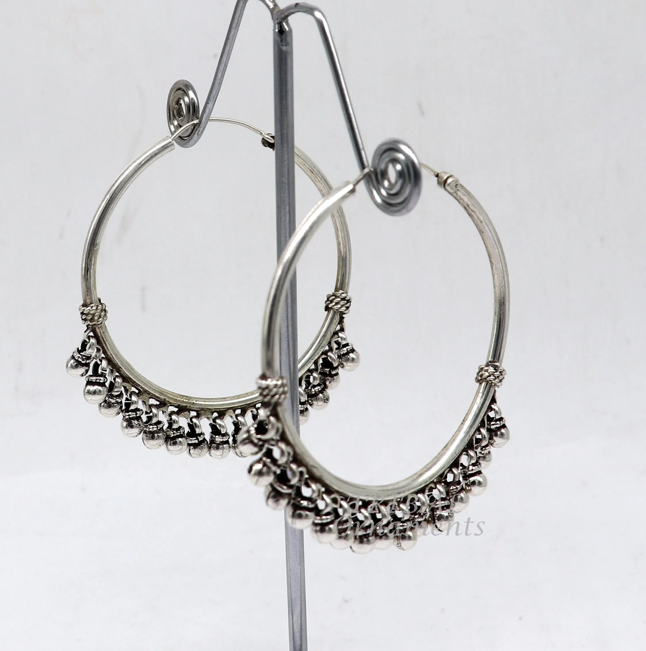 925 sterling silver handmade hoop earring elegant delegate Bali, hanging bells, hook, hoop gifting gorgeous tribal customized jewelry s1117