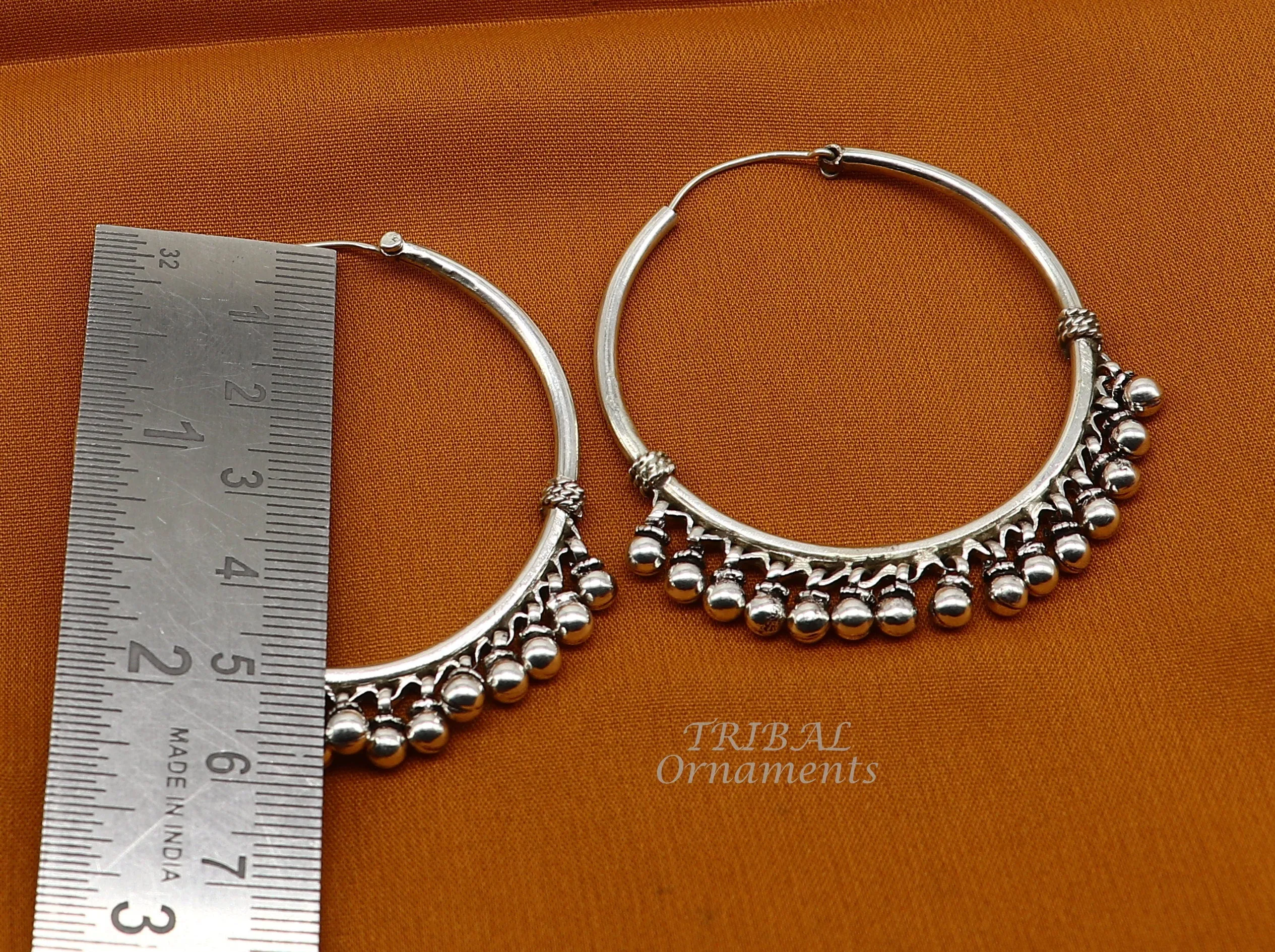 925 sterling silver handmade hoop earring elegant delegate Bali, hanging bells, hook, hoop gifting gorgeous tribal customized jewelry s1117