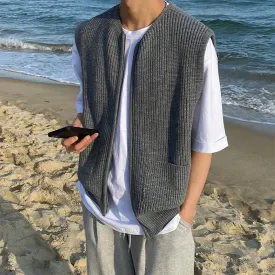 Aidase Men's Knitted Sleeveless Zipper Sweater Casual Luxury Clothing Waistcoat Tide Port Style Leisure Pullover Spring Retro Knitwear