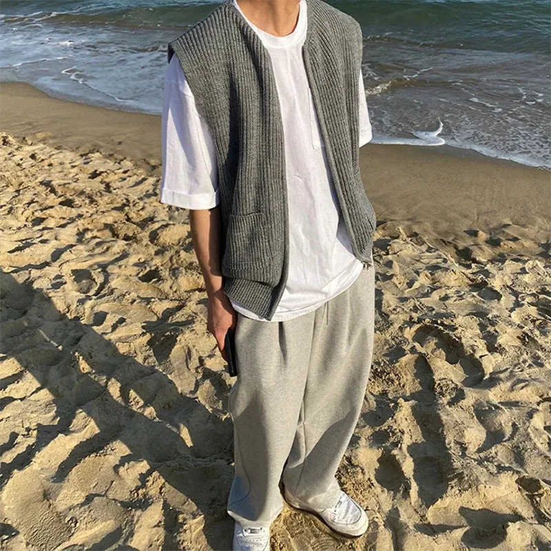 Aidase Men's Knitted Sleeveless Zipper Sweater Casual Luxury Clothing Waistcoat Tide Port Style Leisure Pullover Spring Retro Knitwear