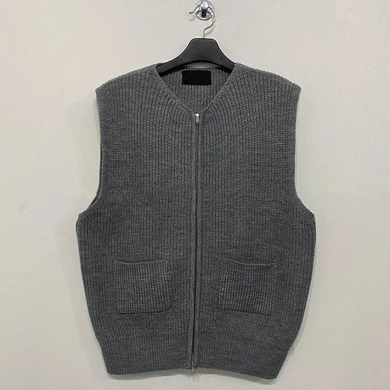 Aidase Men's Knitted Sleeveless Zipper Sweater Casual Luxury Clothing Waistcoat Tide Port Style Leisure Pullover Spring Retro Knitwear