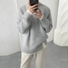 Aidase mens outfits Winter Clothing Men's Knitted Patchwork Luxury Pullover Sweater Fashion Vintage O Neck Solid Color Long Sleeve Premium Knitwear