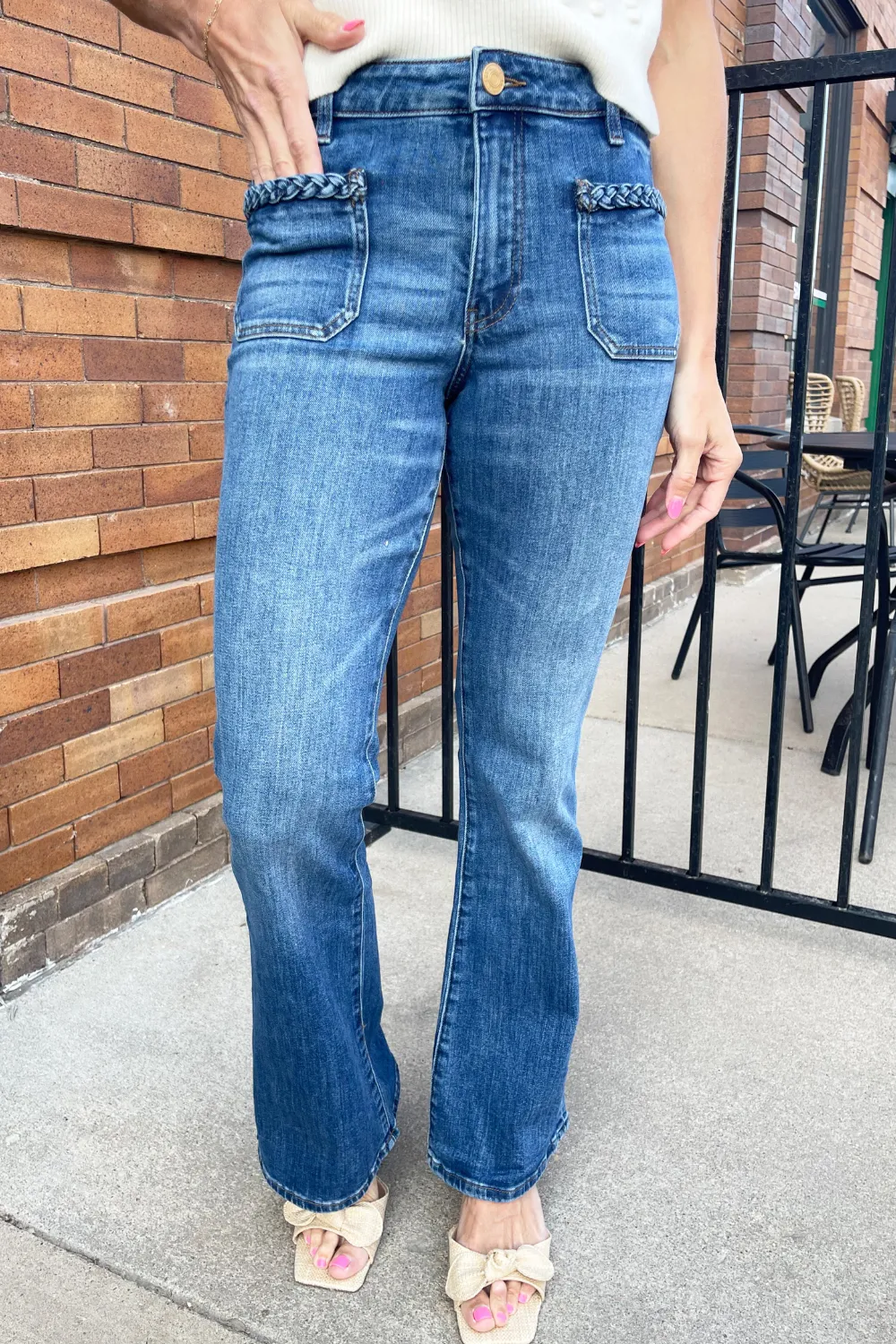 Ana High Rise Front Patch Pockets with Braid