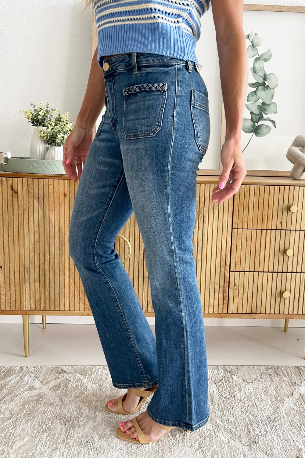 Ana High Rise Front Patch Pockets with Braid