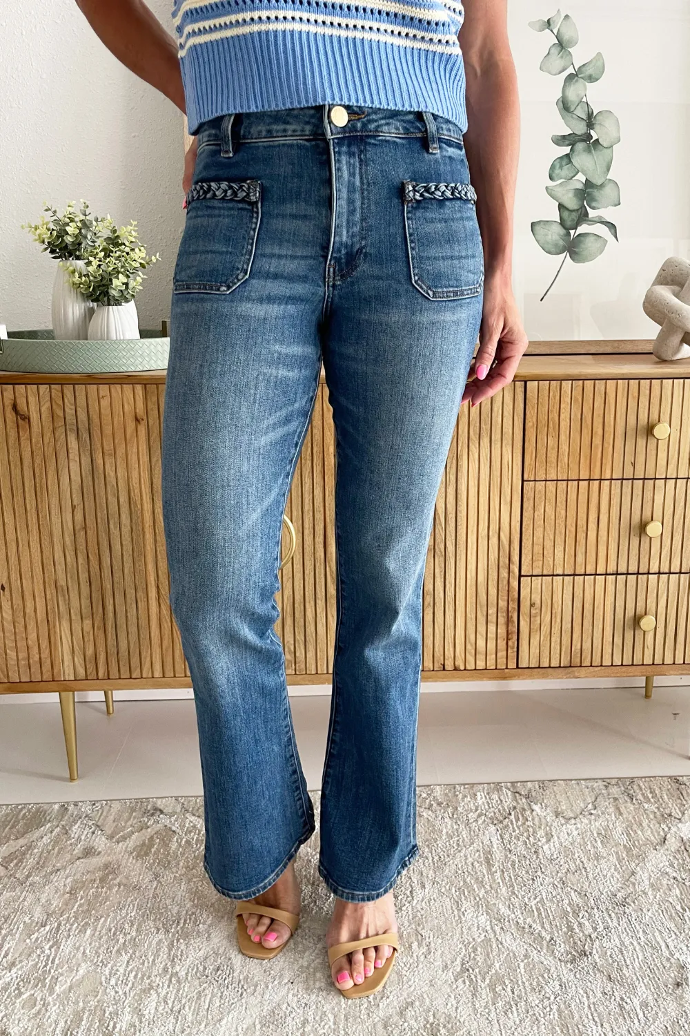 Ana High Rise Front Patch Pockets with Braid