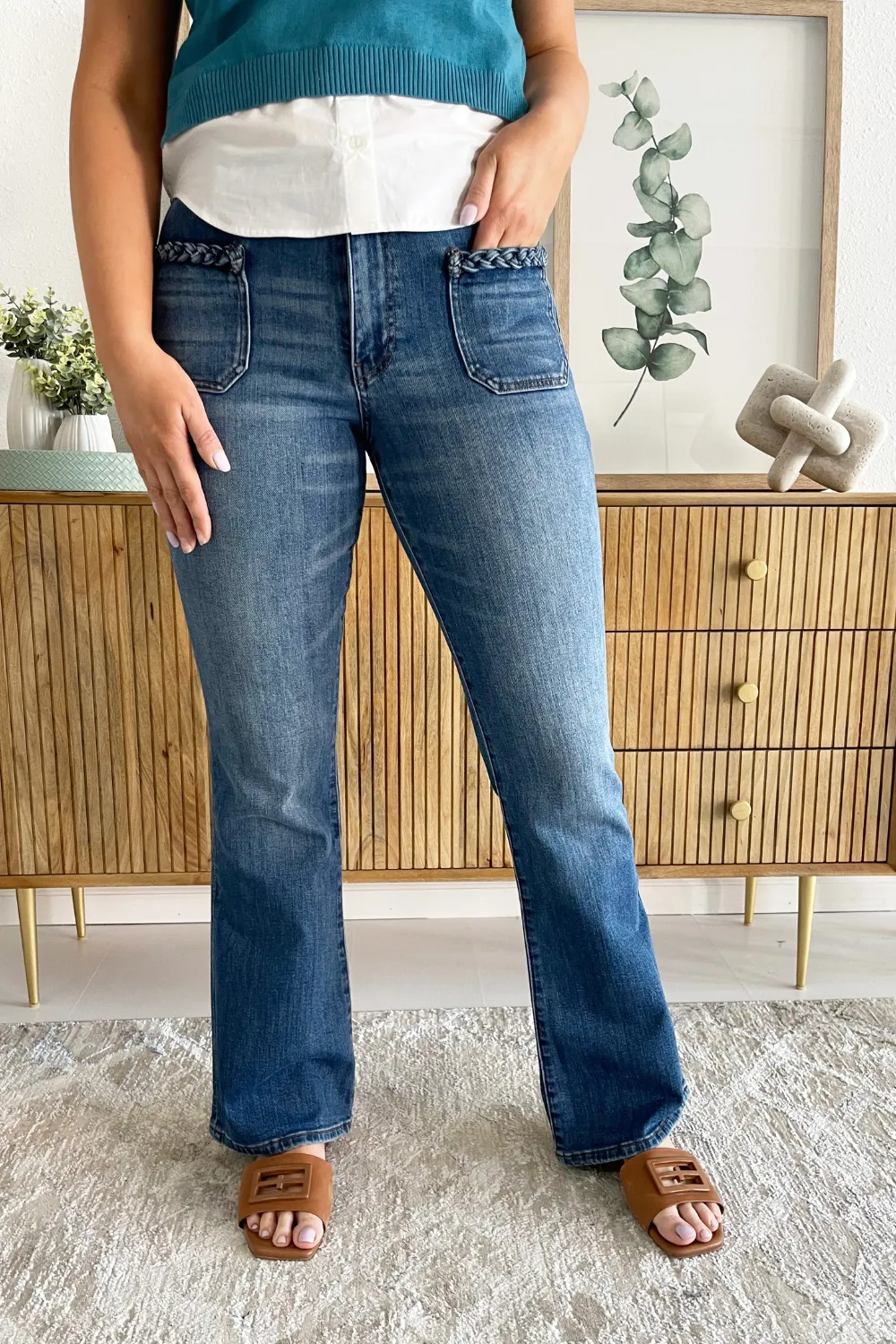 Ana High Rise Front Patch Pockets with Braid