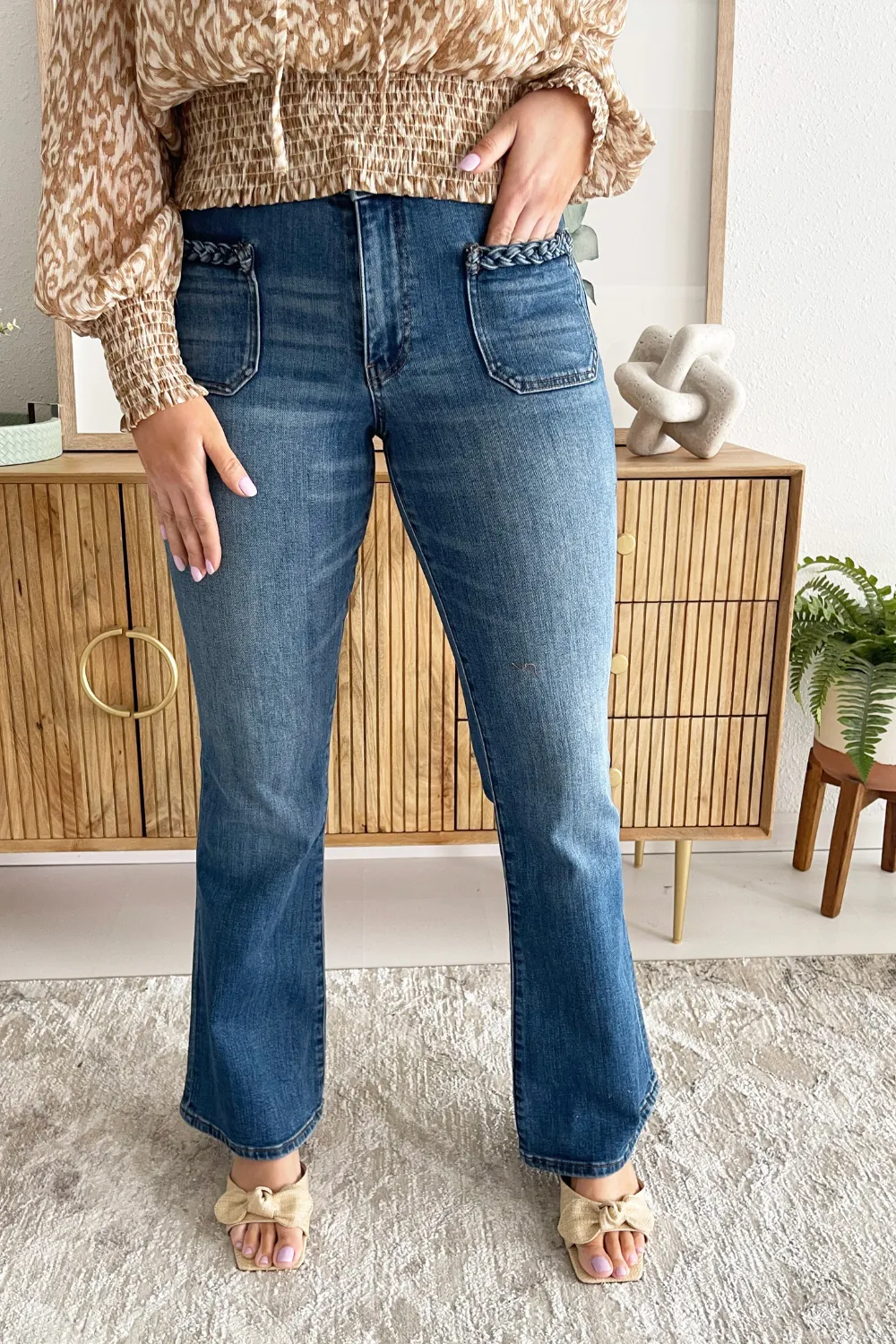 Ana High Rise Front Patch Pockets with Braid
