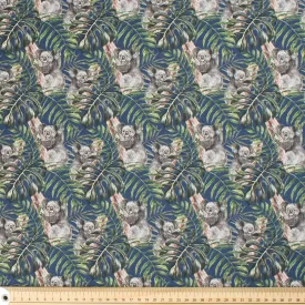 Australiana/Aboriginal Inspired Cotton Prints Design - Koala & Leaf on Navy