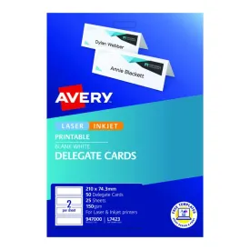 Avery Delegate Cards 210x74.3mm 50 Cards 25 Sheets Inkjet Laser