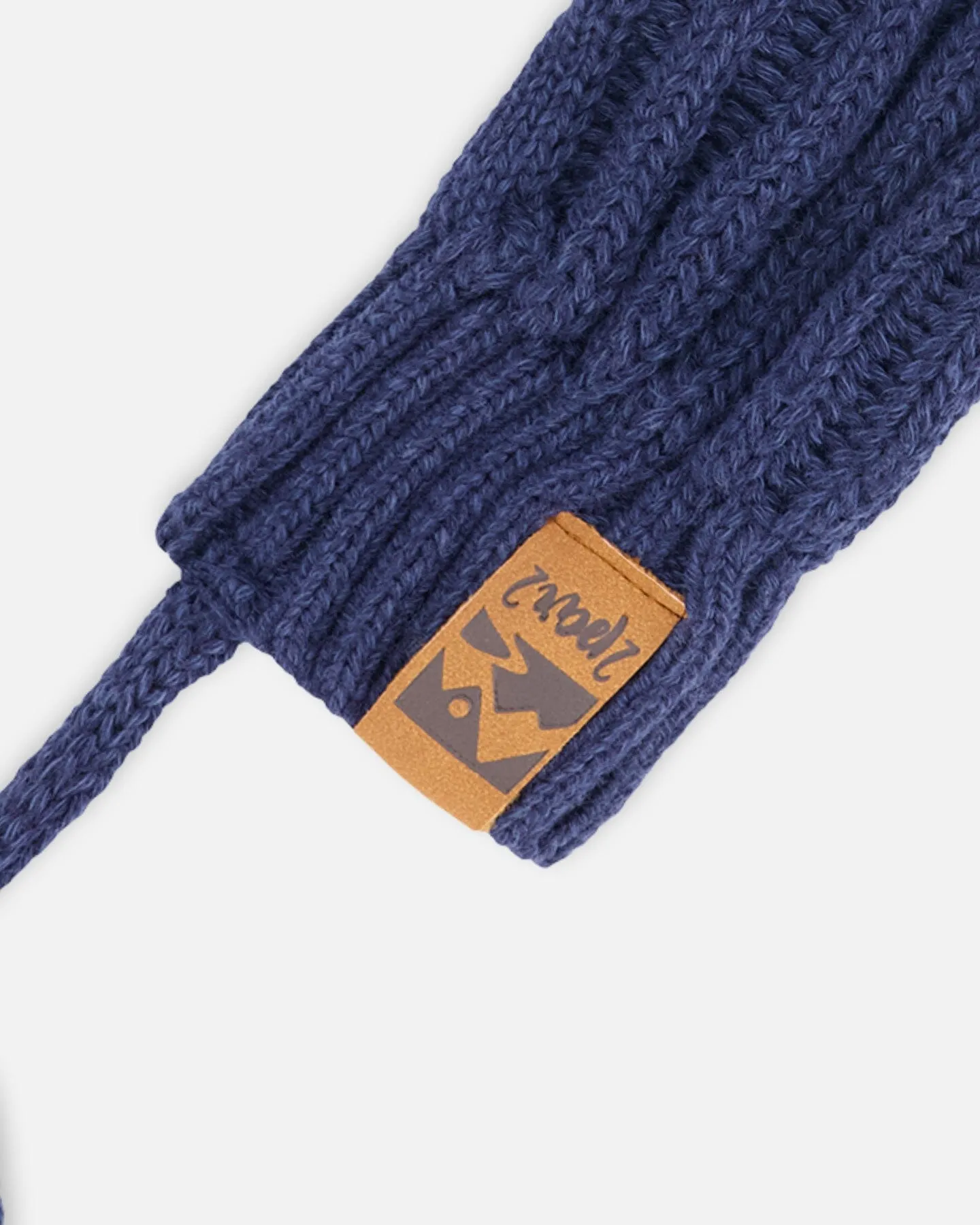Baby Knit Mittens With String Navy Blue