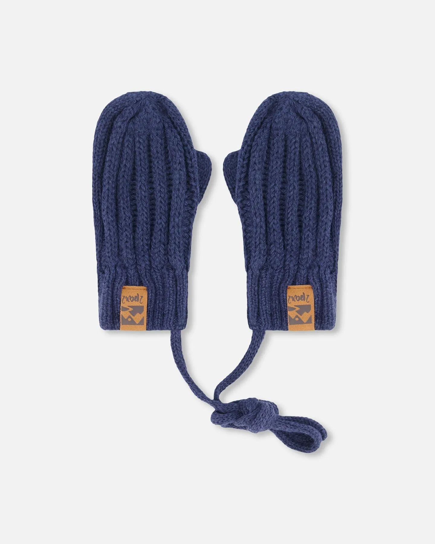 Baby Knit Mittens With String Navy Blue