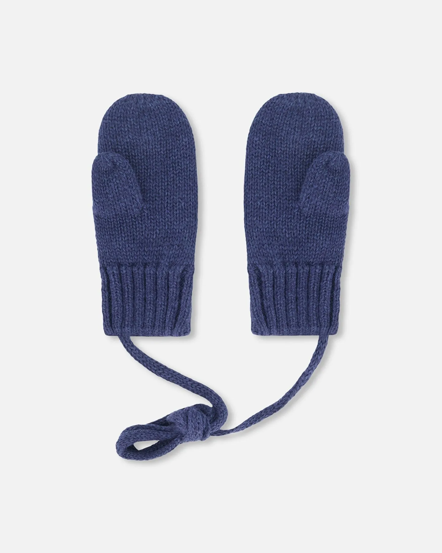 Baby Knit Mittens With String Navy Blue