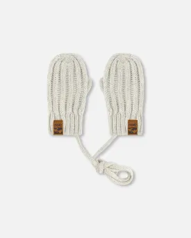Baby Knit Mittens With String Off-White
