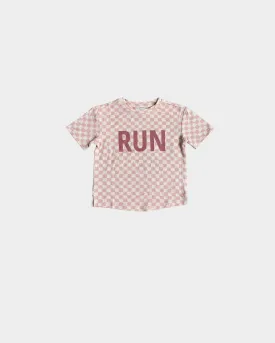 babysprouts clothing company: Boxy Tee in Pink Lemonade Checkered RUN