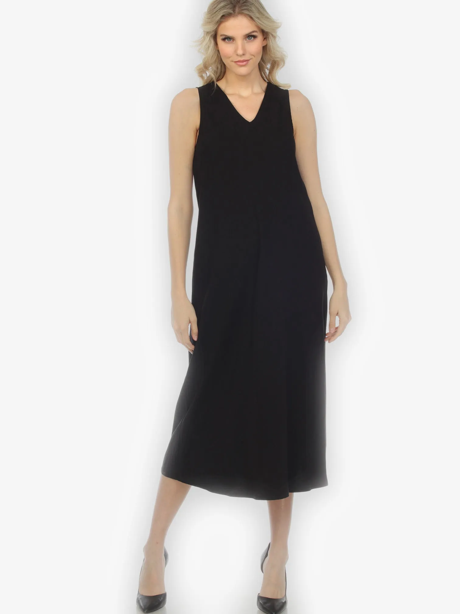 Bias Cut V-neck Black Dress