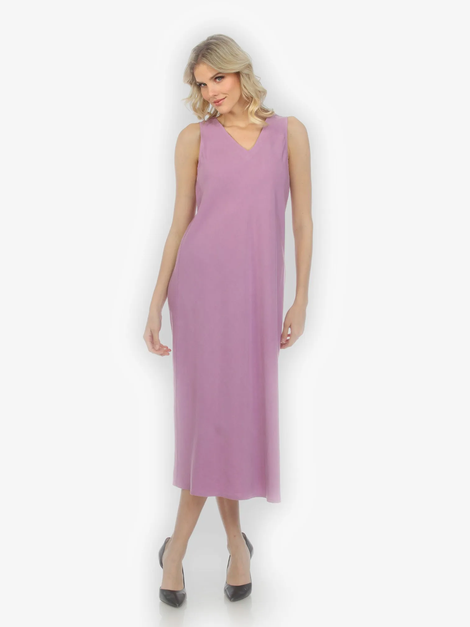 Bias Cut V-neck Purple Dress