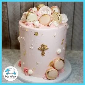 Blush Buttercream Textures Christening Cake
