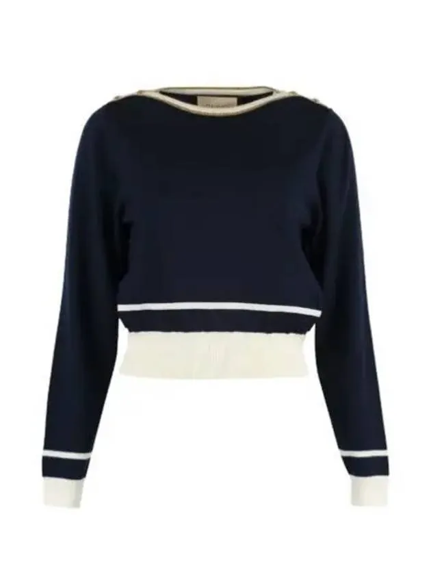 Boat Neck Knit Top Navy