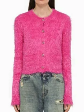 Brushed Mohair Wool Cardigan Pink