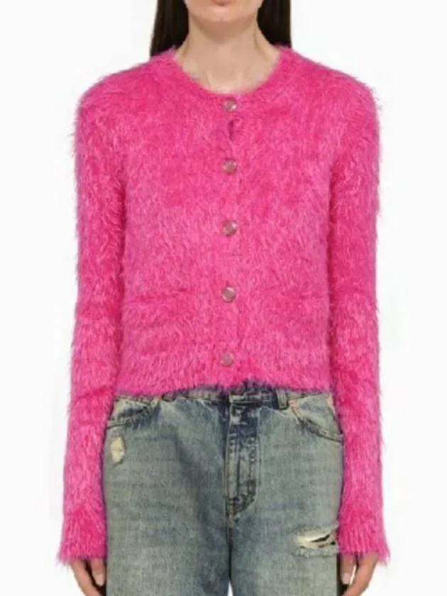 Brushed Mohair Wool Cardigan Pink