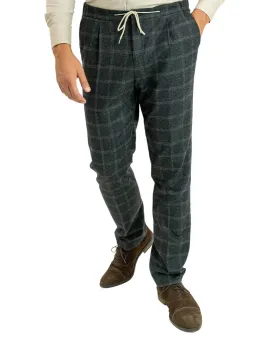 Charcoal Italian Flannel Check Drawstring Trousers