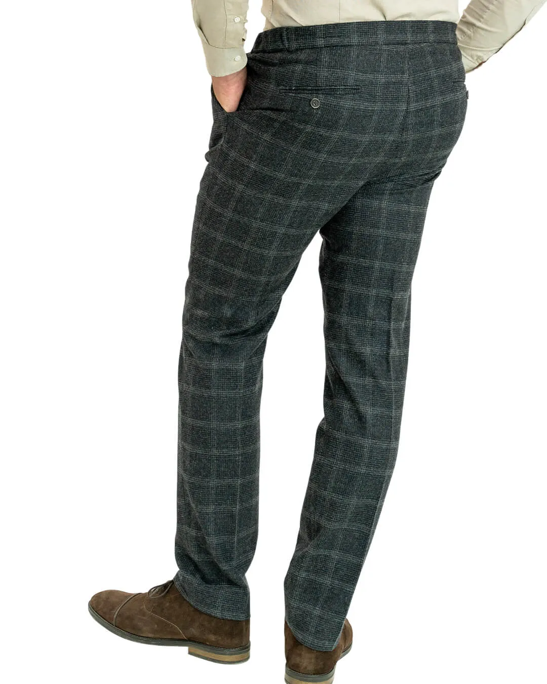 Charcoal Italian Flannel Check Drawstring Trousers