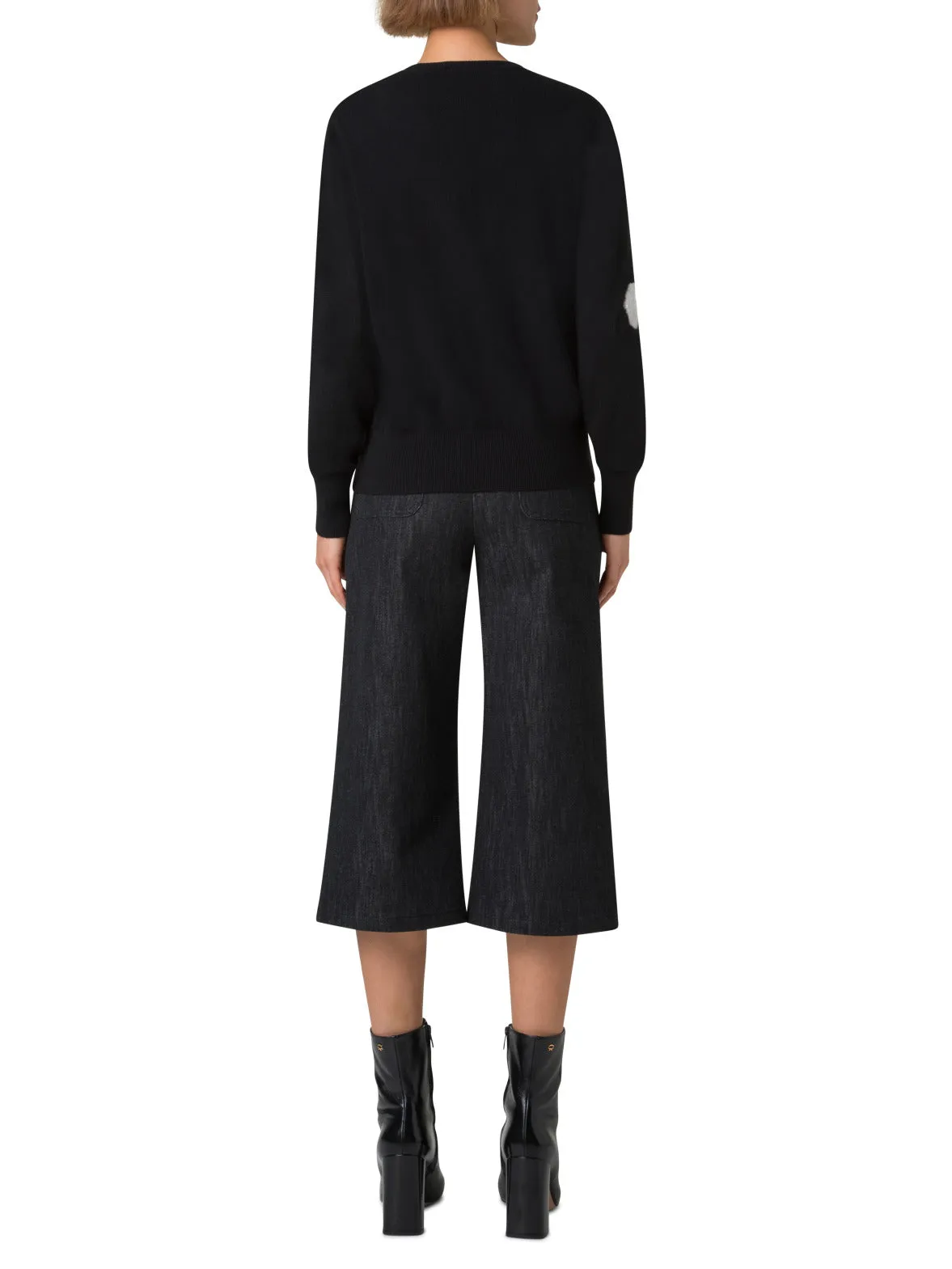 Crew Neck Sweater in Cashmere with Dandelion Intarsia