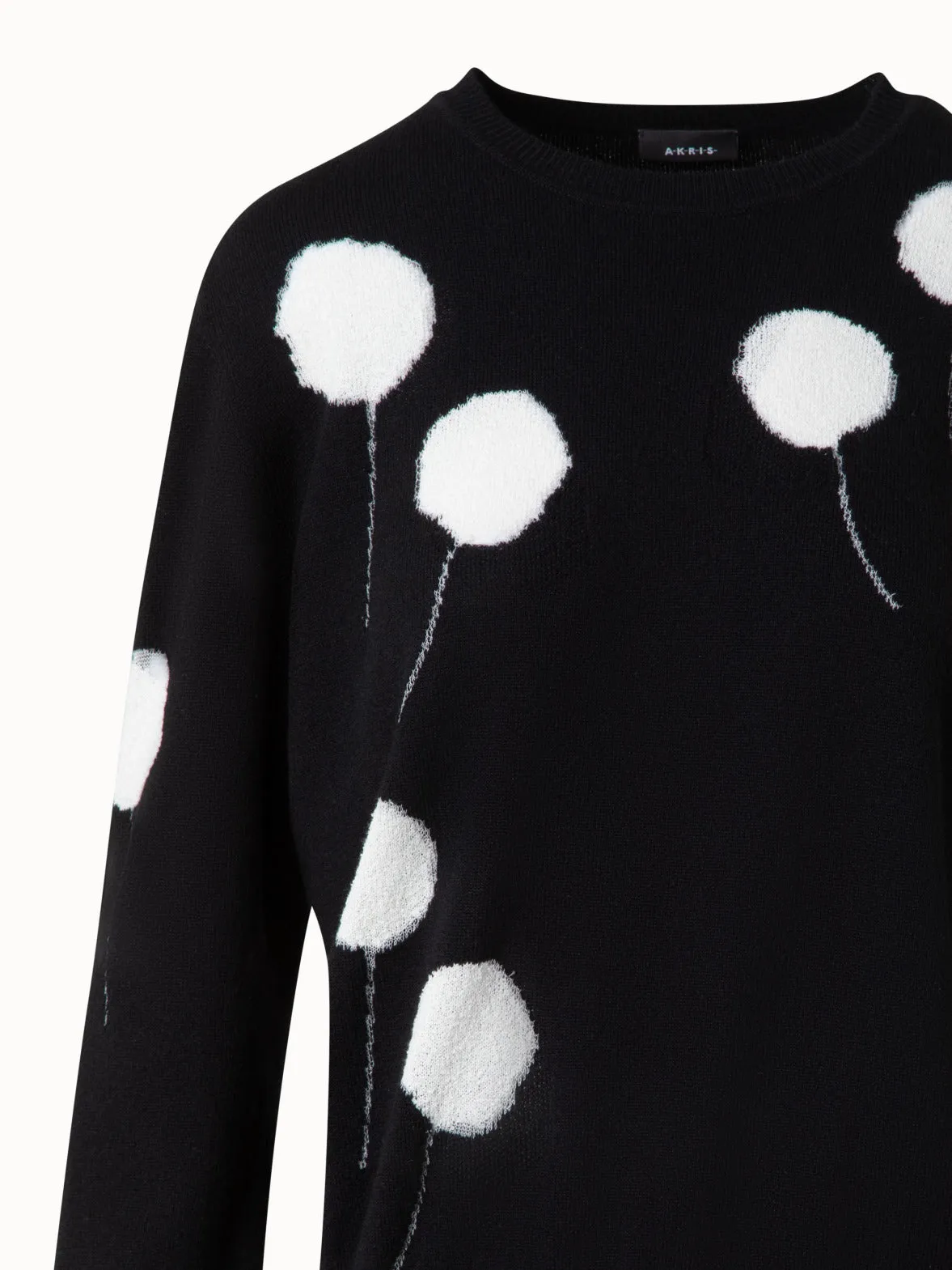 Crew Neck Sweater in Cashmere with Dandelion Intarsia