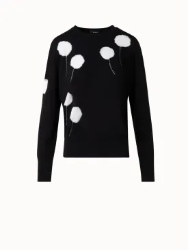Crew Neck Sweater in Cashmere with Dandelion Intarsia