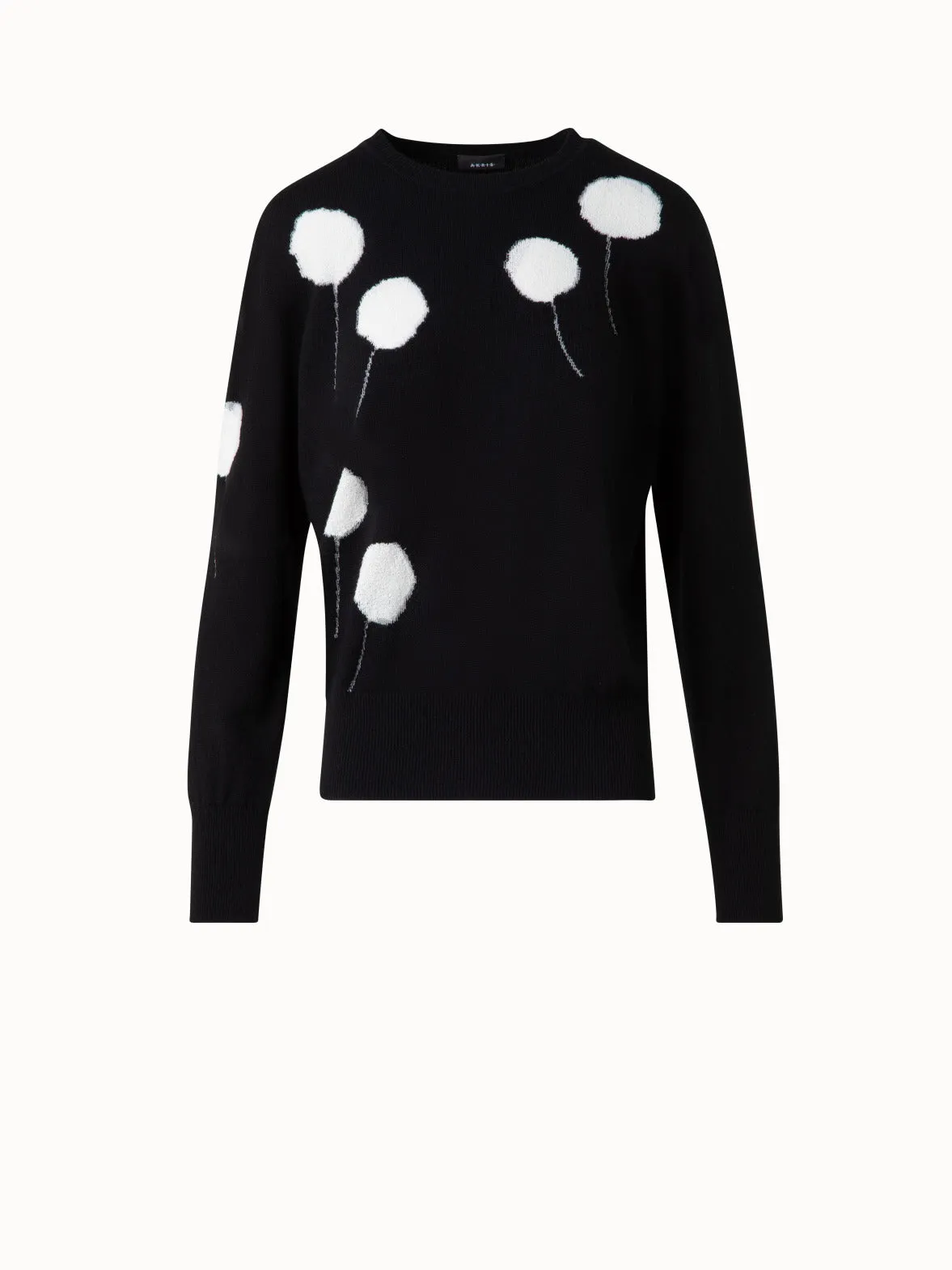 Crew Neck Sweater in Cashmere with Dandelion Intarsia