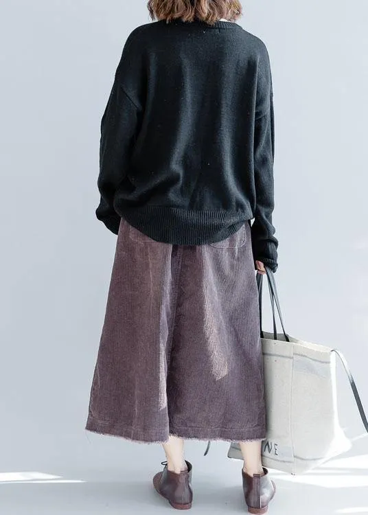 Cute o neck black knitwear plus size clothing pockets knit blouse