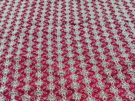 Dark Red Checks Vichitra Silk Fabric