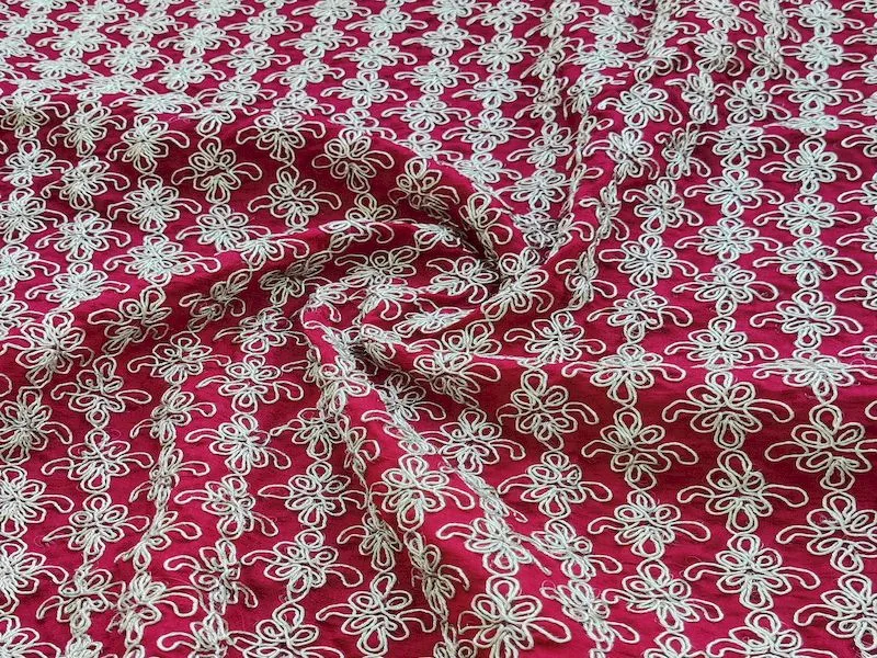 Dark Red Checks Vichitra Silk Fabric