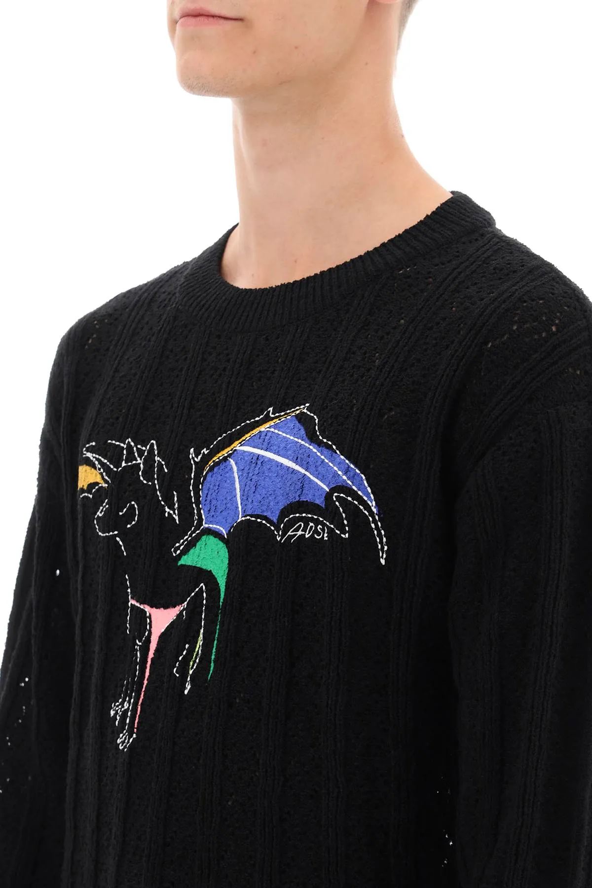 dragon pointelle knit sweater