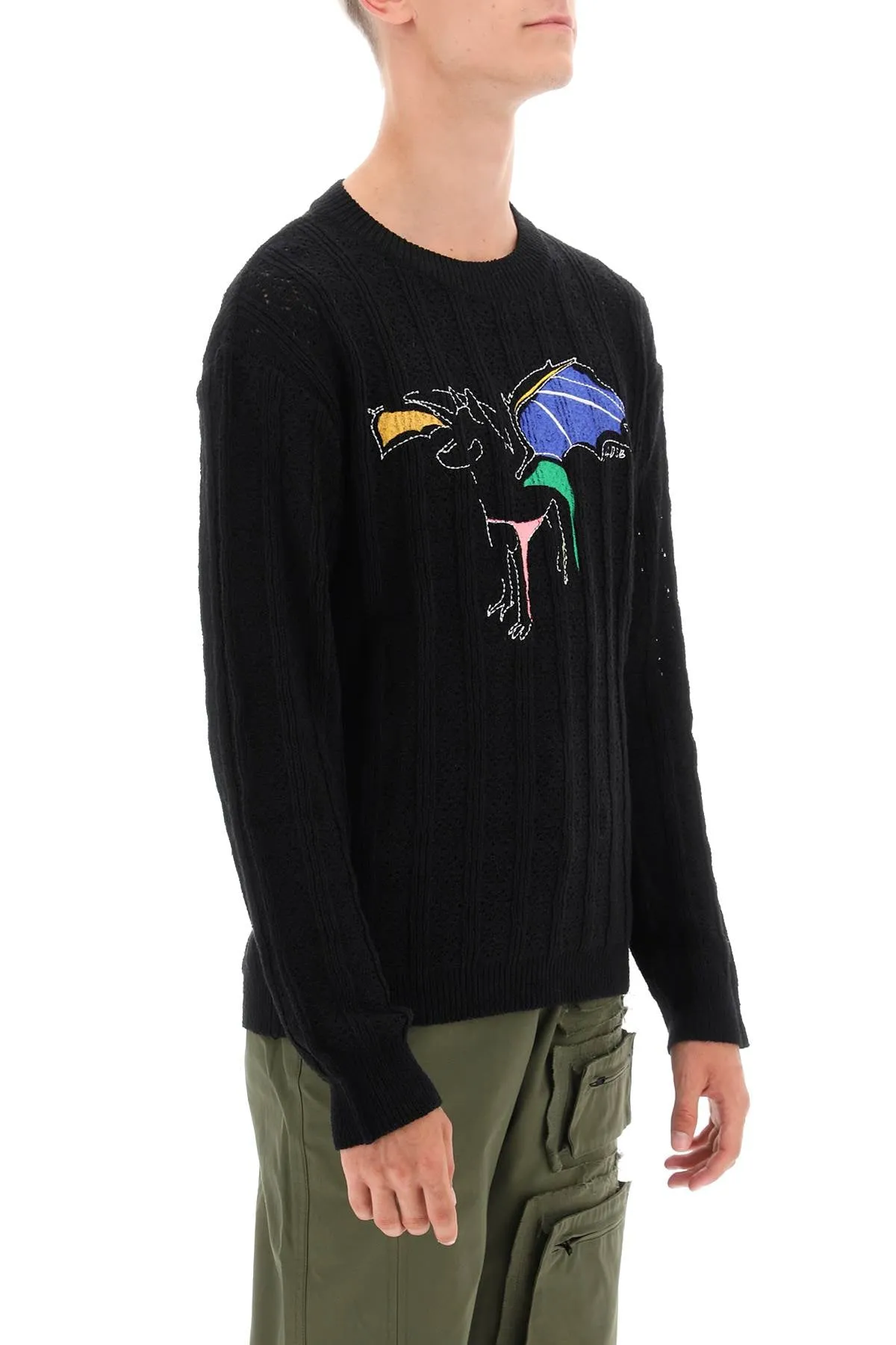 dragon pointelle knit sweater