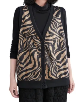 ellazhu Women's Striped V-neck Sleeveless Cardigan Sweater Vest GZ89