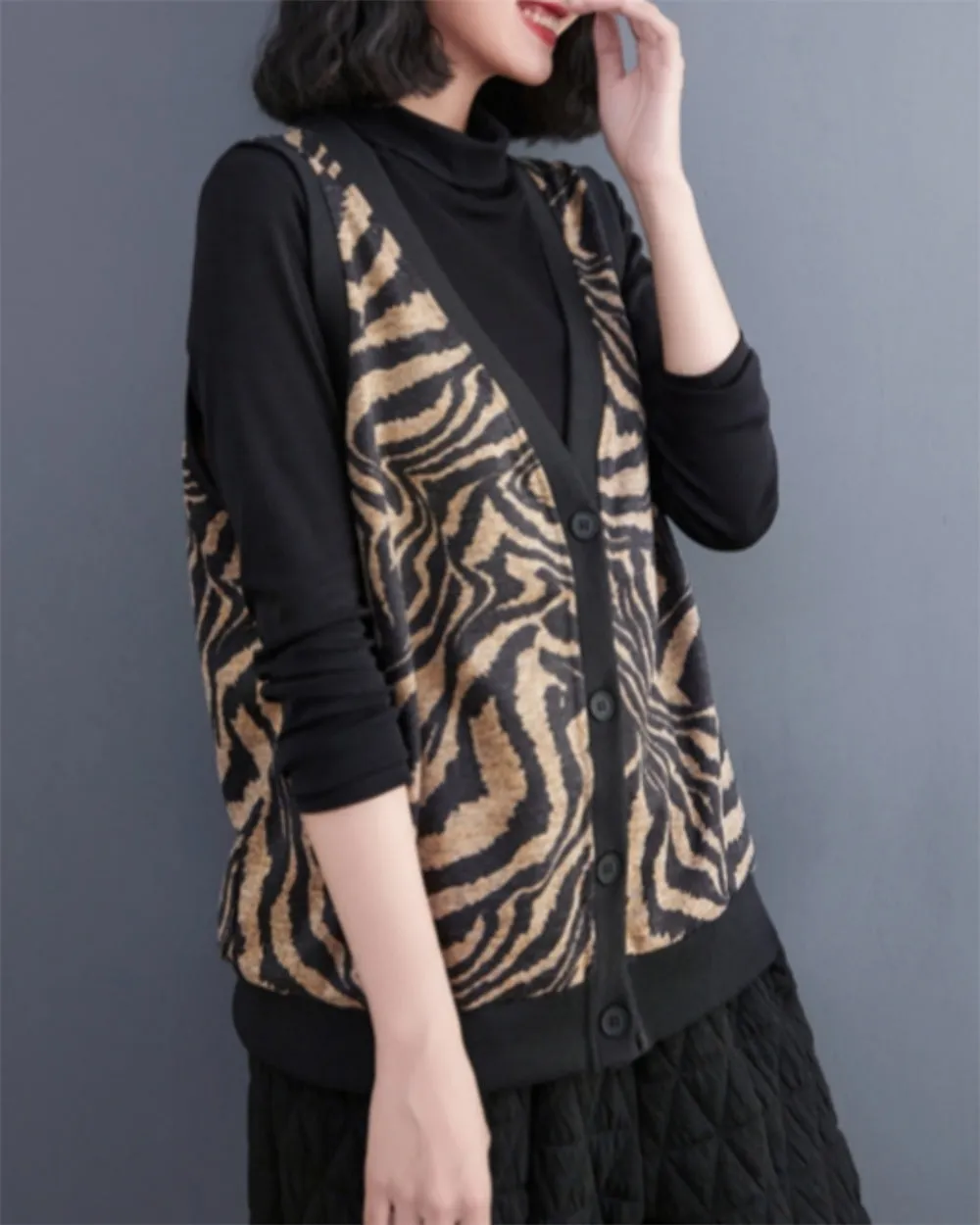 ellazhu Women's Striped V-neck Sleeveless Cardigan Sweater Vest GZ89