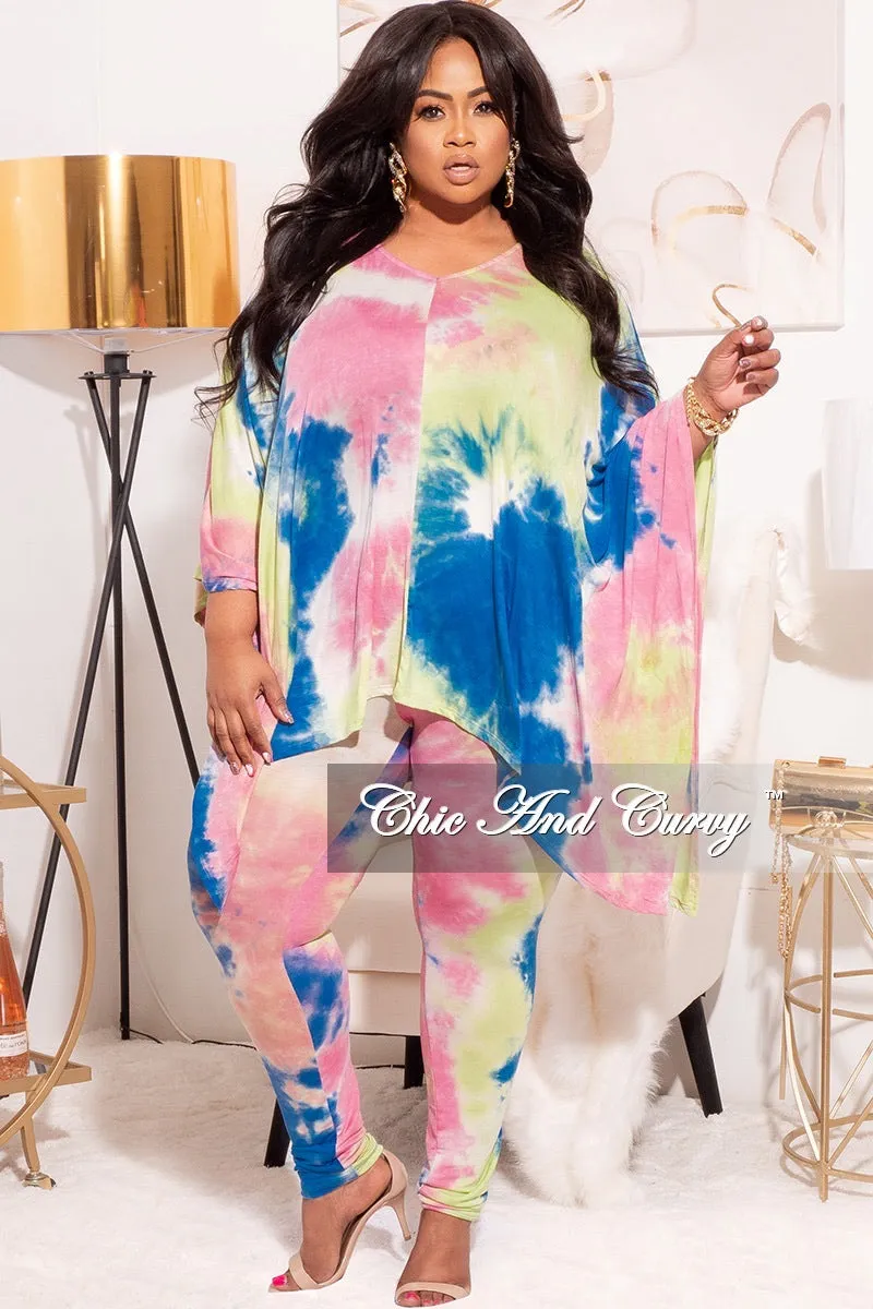 Final Sale Plus Size 2pc Set Top & Pants in Pastel Rainbow Tie Dye