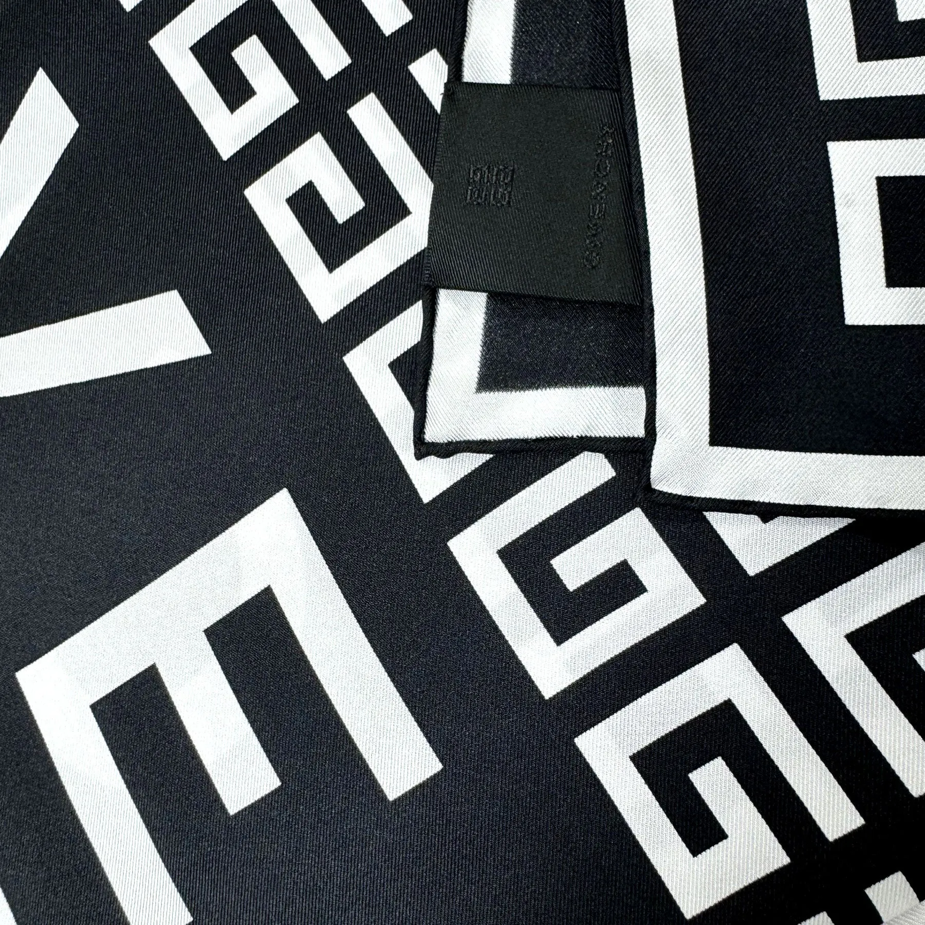Givenchy Scarf Black 4G Design - 36" Square Twill Silk Foulard SALE