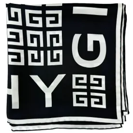 Givenchy Scarf Black 4G Design - 36" Square Twill Silk Foulard SALE